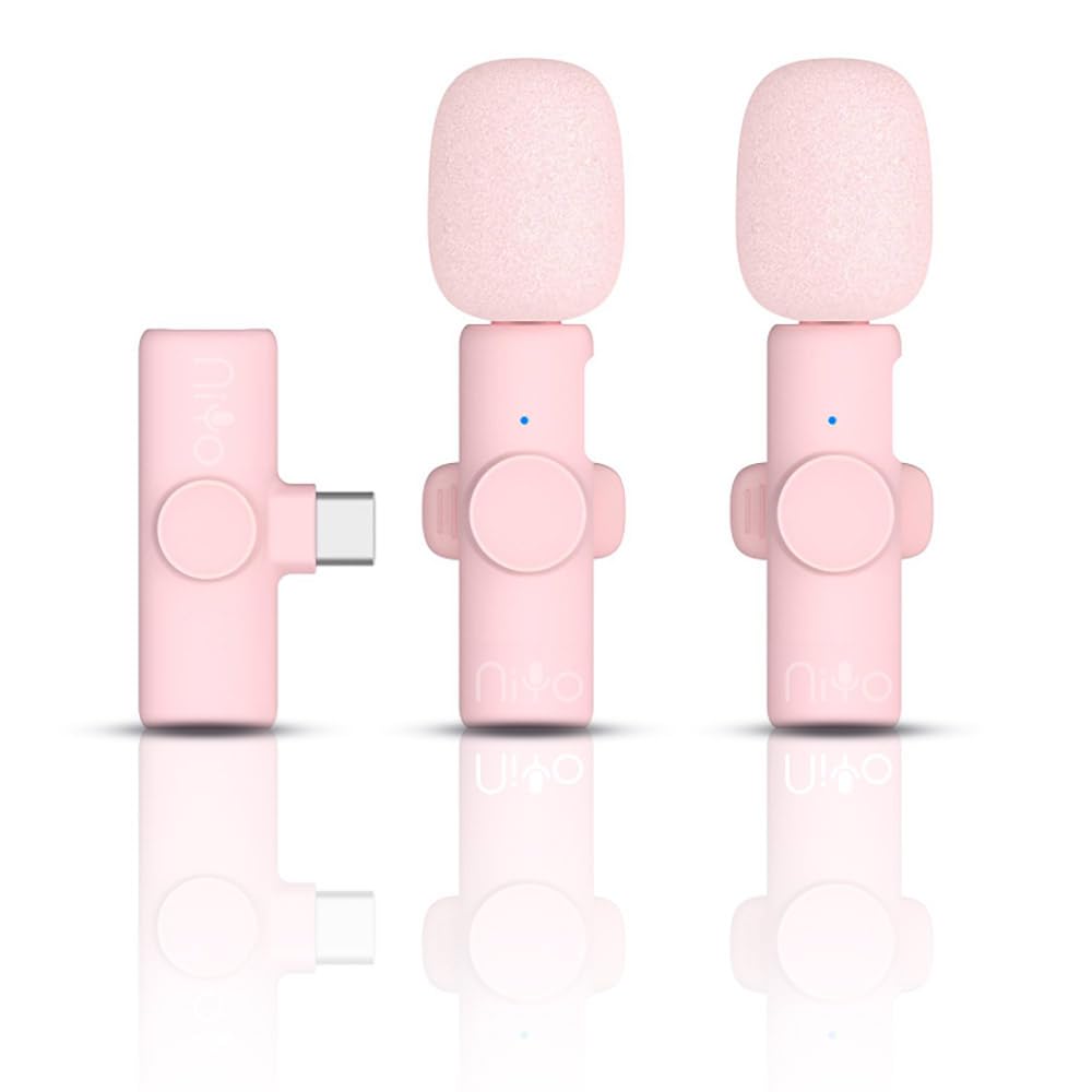 NiYo USB-C Lapel Microphone: Elite Audio Quality for Content Creators, Podcasters & Tech Enthusiasts, Video Recording, Reels, Shorts, YouTube, Vlog, TikTok & More (Pink (2 Mics 1 Receiver)) - Pink (2 Mics 1 Receiver)