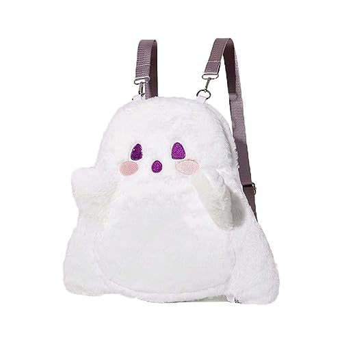 Lutoku Halloween Cute Ghost Face Backpacks, Mini Crossbody Candy Bag, Plush Spooky backpack, Kawaii Cartoon Backpack for Birthday, Day of the Death, Halloween Horror Nights
