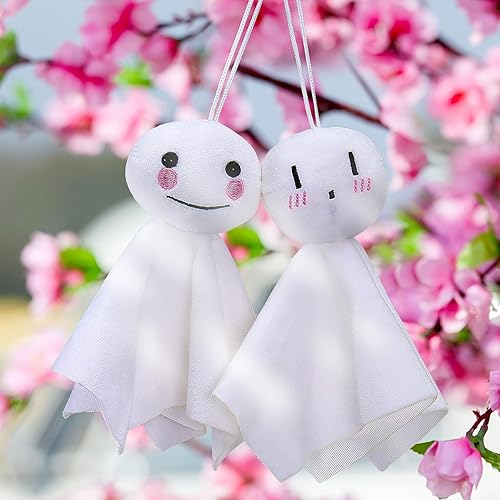KEAIDO Teru Teru Bozu Plush Sunny Doll Japanese Summer Weather Decor Hanging Ornament Pendant Decoration Set of 2 Lucky Charm Gift Talisman, White