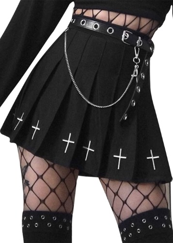 Pleated Skirt Goth Dress Kawaii Plaid Punk Dark Mini Cute High Waist Gothic - Medium Black