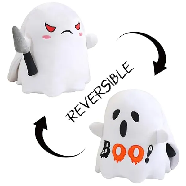 Finebee Halloween Ghost Plush Reversible Ghost Plushie - Angry + Scared - Cute Sensory Ghost Stuffed Animals Home Decor for Boys and Girls(Boo Ghost,10 Inch) - Boo Ghost