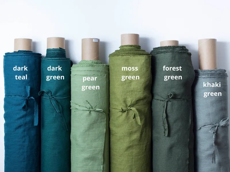 Linen fabric by the yard or meter. Green linen fabric pre-washed softened. Linen fabric cut-to-length. Medium weight linen fabric for sewing