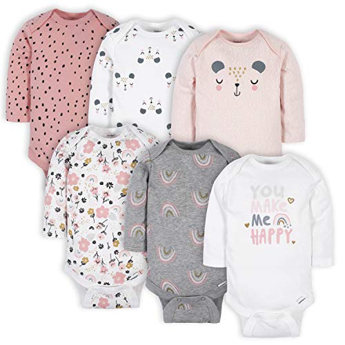 Gerber 6-pack Organic Long-sleeve Onesies Bodysuit Baby And Toddler T-Shirt Set, Bear, Newborn US