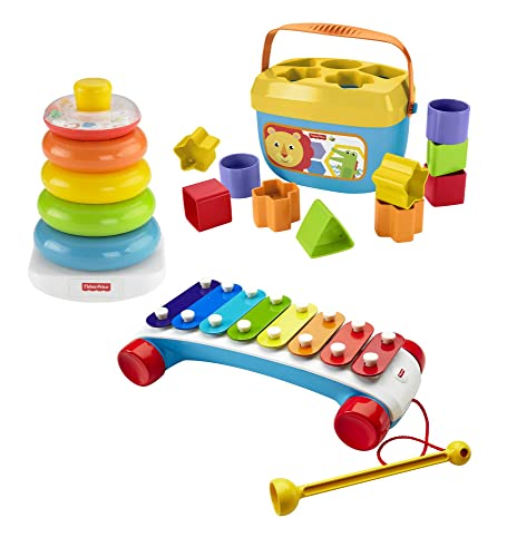 Fisher Price Classic Infant Trio Gift Set of Three Baby Toys for Stacking Sorting and Musical Play - Musical Play