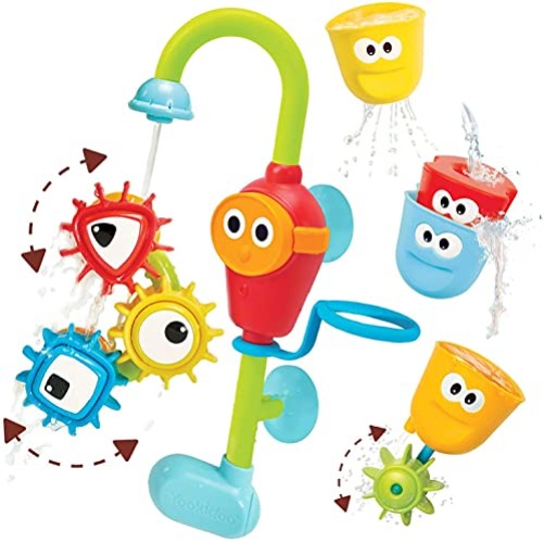 Yookidoo Bath Toys (for Toddlers 1-3) - Spin N Sort Spout Pro - 3 Stackable Cups, Hose and Spout, Spinning Suction Cups for Kids Bathtime Fun - Open Box