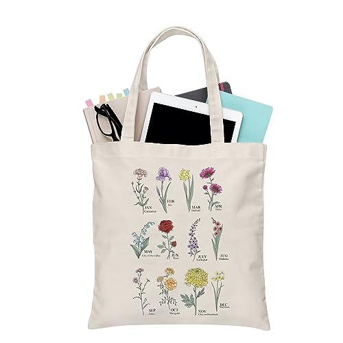 BDPWSS Birth Month Flowers Tote Bag 12 Month Birth Flower Handbag Plant Flower Lover Gift Birth Flower Canvas Shoulder Bag - Birth Month Flowers TGCA