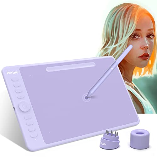 Parblo Intangbo Drawing Tablet 10x6 inches Graphic Tablet, Support Android Windows Mac OS, Art Tablet for Online Teaching, E-learning, Remote Work, Digital Drawing (8192 Levels Battery-Free Pen) - M - Purple