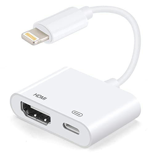 Lightning to HDMI Adapters with Lightning Digital AV Adapter 1080P Video & Audio Sync Screen Converter, Compatible with iPhone 12/11 /X /8Plus / iPad/iPod to HDMI - White - White