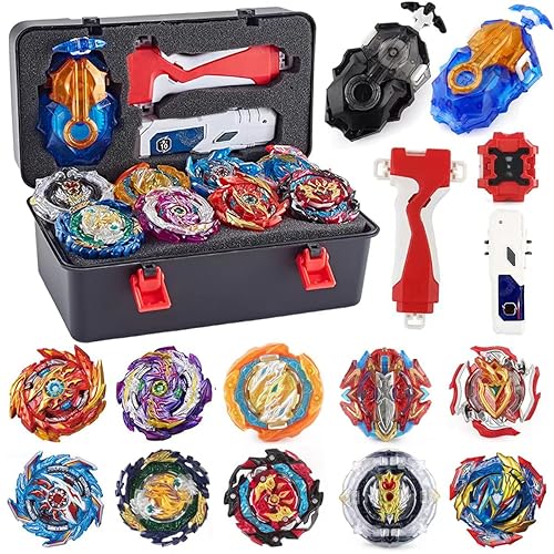 Bey Battle Burst Gyro Blade Toy Set Great Present for Kids Children Boys Ages 6 8 10 12+ Metal Fusion Attack Top Battling Game 10 Spinning Tops 2 Two-Way Launcher 2 Handles