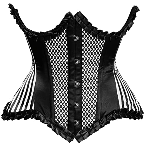 Daisy corsets Womens Daisy Top Drawer White Burlesque Underwire Curvy Cut Steel Boned Waist Cincher Corset, Black/White, Large US