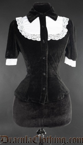 Velvet short Sleeved Bib Blouse | M/L