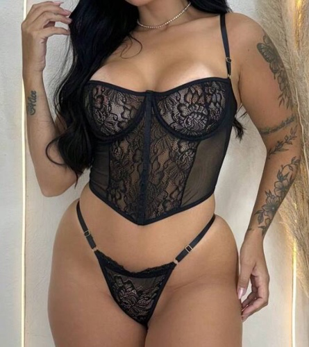Conjunto lingerie sexy com renda calcinha e sutiã Corselet Vick