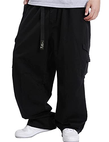 Kinghua Mens Baggy Cargo Pants Casual Loose Fit Elastic Waist Cotton Twill Cargo Pants - 34 - Black
