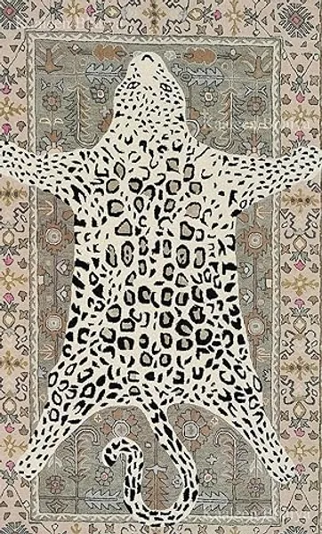 Handmade Leopard (Cheetah) Wool Area Rug with Cute Faux Cheetah Animal Print Rugs for Living Room, Bedroom | Design Rugs Contemporary Art Aesthetic Decorative (Sky Blue) (NEUTRAL, 8X10) - 8X10 - Neutral