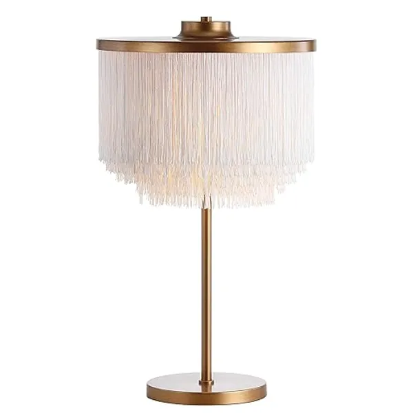 JONATHAN Y JYL9045A Coco 27.5" Fringed/Metal LED Table Lamp Contemporary Transitional Bedside Desk Nightstand Lamp for Bedroom Living Room Office College Bookcase LED Bulbs Included, Gold