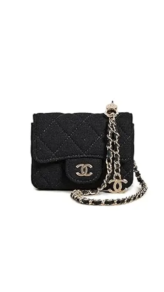 CHANEL Women's Pre-Loved Classic Card Holder, Quilted Jers - Black