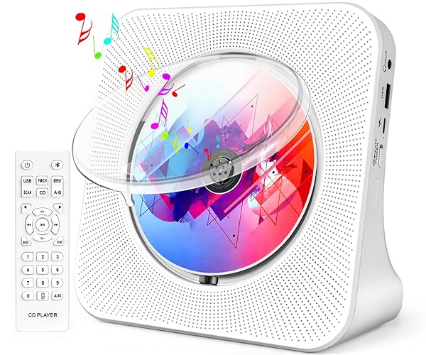 Desktop CD Player with Speakers, ROADOM Home Bluetooth CD Player with Hi-Fi Stereo Sound,Remote Control,Supports CD/Bluetooth/FM Radio/U Disk/AUX/Timer/Repeat - Desktop cd player