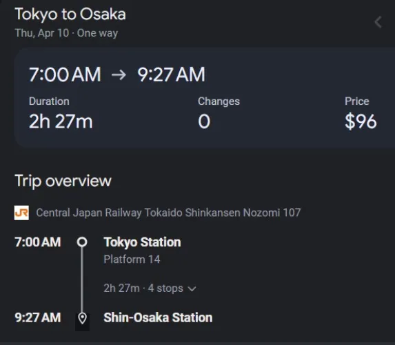 Train from Tokyo to Osaka