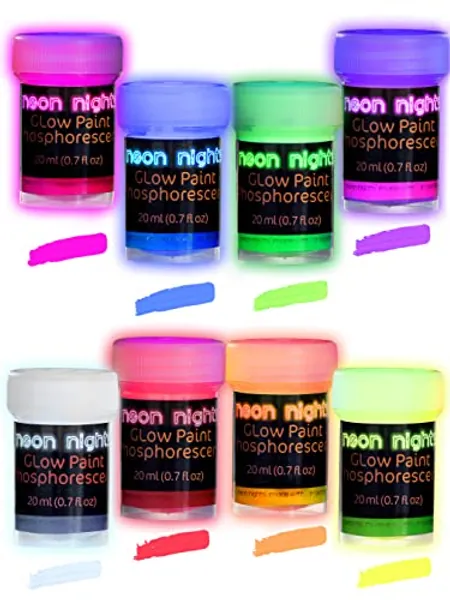 neon nights Nachleuchtende Neon Farben | Phosphoreszierende Farbe für Glow Effekt im Dunkeln | 8 x 20ml Leuchtfarben Paint Set