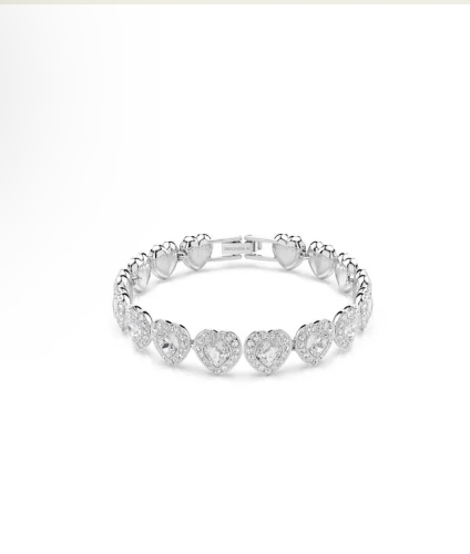 Pulsera Tennis Ariana Grande x Swarovski, Tallas mixtas, Corazón, Blanca, Baño de rodio | Swarovski Online - Swarovski MX