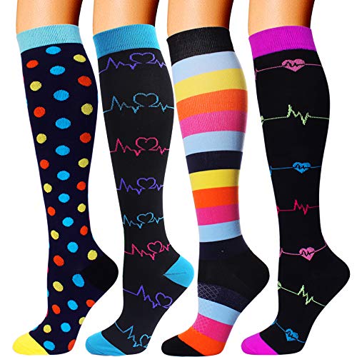 4 Pairs Compression Socks for Men and Women 20-30 mmHg Compression Stockings - Large/X-Large (4 Pair) - Jacquard 02