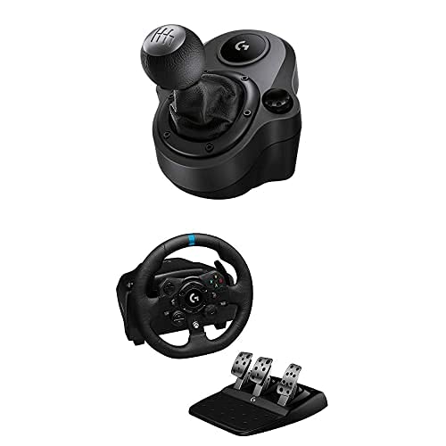 Logitech G Driving Force Shifter with Logitech G923 Racing Wheel and Pedals for Xbox X|S, Xbox One and PC and Genuine Leather Wheel Cover - Xbox|PC Wheel Kit + Shifter