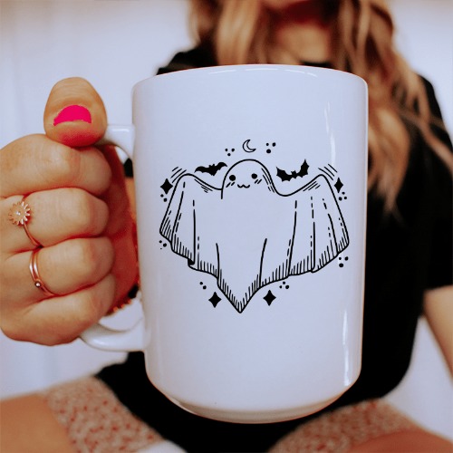 Cute Little Ghost Ceramic Mug 15 oz - White / One Size