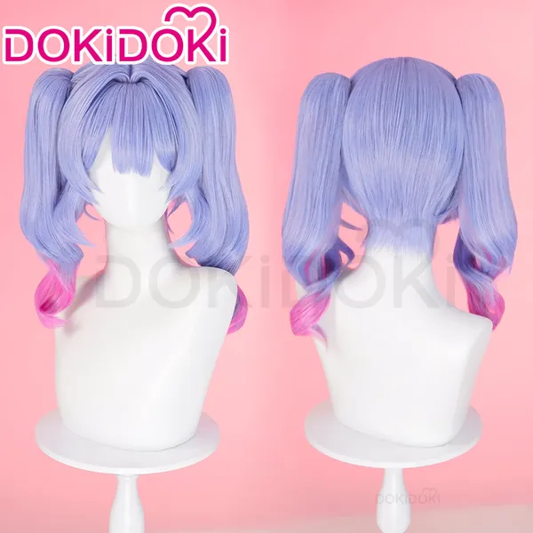 DokiDoki VSINGER Rabbit Hole Cosplay Long Curly Dark Blue Pink Ponytail Wig Cute | Wig Only-Order Processing Time Refer to Description Page