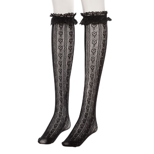 【メール便】ハートorレースハイソックス | ハート　ブラック / M-L