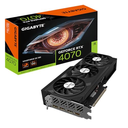 Gigabyte GeForce RTX 4070 WINDFORCE OC 12GB Graphics Card - 12GB DDRX6 21Gbps, PCI-E 4.0, DisplayPort 1.4, HDMI 2.1a, NVIDIA DLSS 3, Ada Lovelace Arch, GV-N4070WF3OC-12GD - Single - 4070 WINDFORCE OC