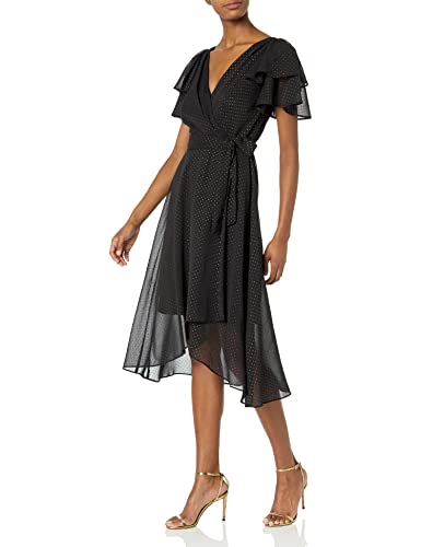 DKNY Women's Faux Wrap Dress - 12 - Blk/Gold