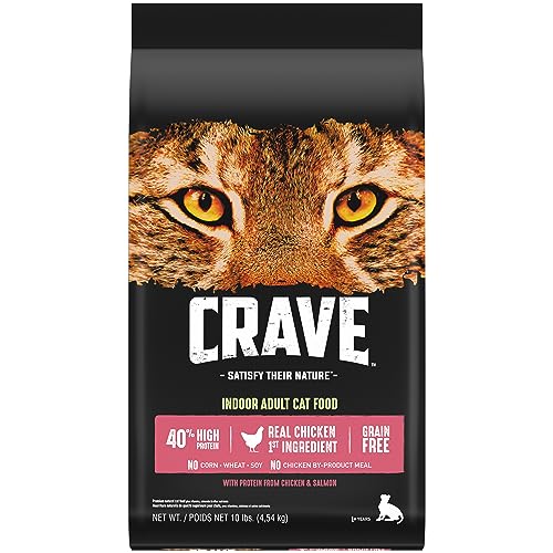 CRAVE Grain Free Indoor Adult High Protein Natural Dry Cat Food with Protein from Chicken & Salmon, 4 lb. Bag - Adult Chicken 10 Pound (Pack of 1)