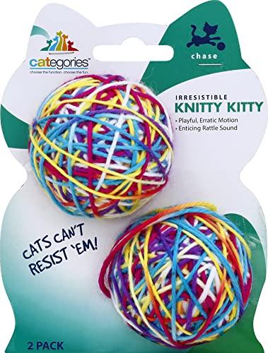 Categories Knitty Kitty 2 Pack - Yarn Ball Cat Toy With Rattle - 2 Pack / Small