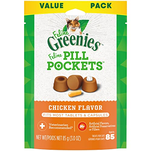 FELINE GREENIES PILL POCKETS for Cats Natural Soft Cat Treats, Chicken Flavor, 3 oz. Pack (85 Treats) - Chicken - 3 Ounce (Pack of 1)