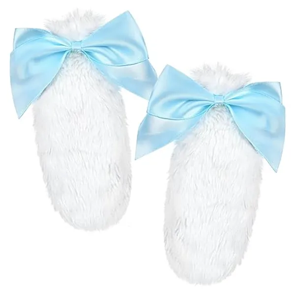 Ptwola 1 Pair Bunny Ears Furry Hair Clips Cartoon Animal Rabbit Plush Lop Ears Headband Ribbon Bow-knot Hair Clamp Hairpin Halloween Cosplay Costume Headwear Accessories for Girls Anime Theme Party