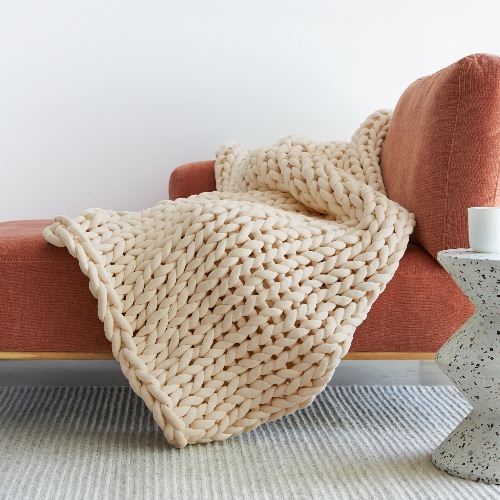 Chunky Knit Organic Weighted Blanket - Ivory