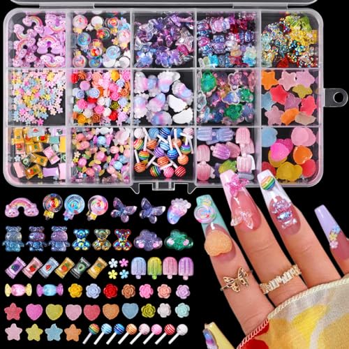 3D Mix Assorted Color Nail Charms Acrylic Multi Cute Nail Art Charms Hollow Candy Jewelry Nail Supplies for Nail Art Design DIY Crafts Accessories (Colorful Candy) - Colorful Candy