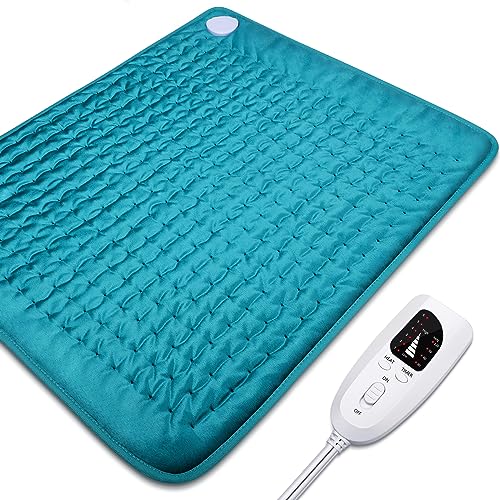 Electric Heating pad for Back/Shoulder/Neck/Knee/Leg Pain Relief, 6 Fast Heating Settings, Auto-Off, Machine Washable, Moist Dry Heat Options, Extra Large 20"x24" - Blue Grey - 20"x24"