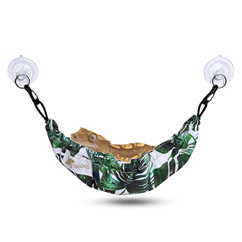 Crested Gecko Tank Accessories, Reptile Hammock, and Lizard Hammock (100% Polyester, 7.5 inches x 2 inches, one Suction Cups) Accessories Hide, Tie Dye, Blue Dots, Green Leaf, Gold Leaf - Green Leaf