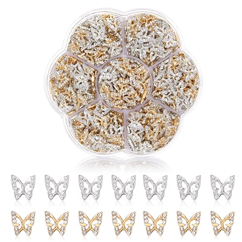 Nail Charms, 50 PCS Butterfly Nail Charms Silver+ Gold Butterfly Nail Charms for Nails, Butterfly Charms for Nails, 3D Nail Charms for Acrylic Nails& Crafts DIY (25Pcs Gold+ 25Pcs Silver) - 50PCS Butterfly Nail Charms-Silvers+Golds