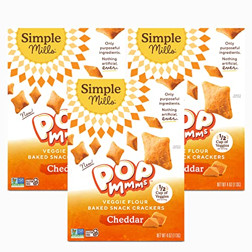 Simple Mills Pop Mmms Cheddar Veggie Flour Baked Snack Crackers, Gluten Free, 4 Ounce (Pack of 3) - Cheddar - Pack of 3