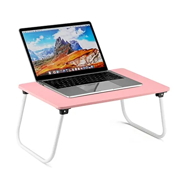 Ruxury Folding Lap Desk Laptop Stand Bed Desk Table Tray, Breakfast Serving Tray, Portable & Lightweight Mini Table, Lap Tablet Desk for Sofa Couch Floor - Pink