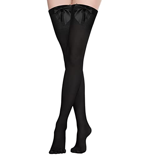 Thigh High Socks Black Bow Thigh High Socks Opaque Bow Stockings Thigh High Stockings Satin Bow Stockings Knee High Stockings With Bows Women Opaque Thigh High Stockings White Knee High Socks