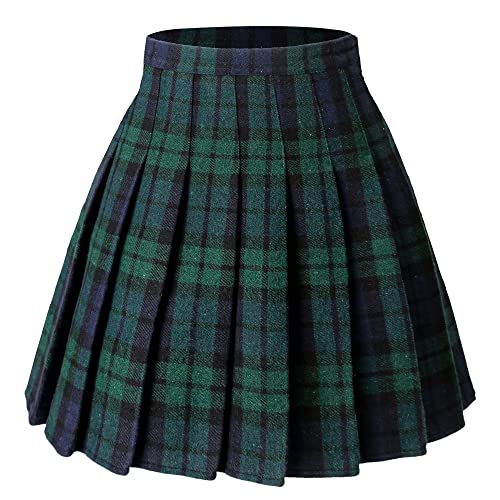 Hoerev Women Girls Versatile Plaid Pleated Skirt with Shorts for Cold Weather - 12 - Greenblue