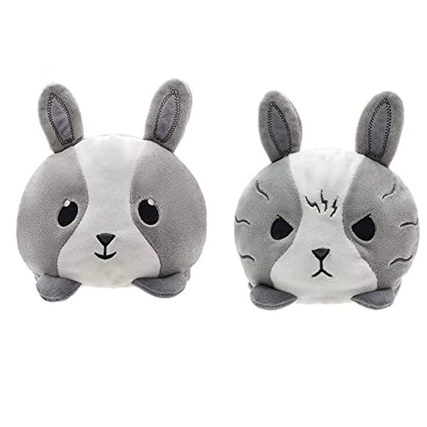 GeniusCells Stuffed Bunny Plush Toy Rabbit Reversible Plushie Toys Stuffed Animal Plush Doll for Stress Relief Double-Sided Flip Plushie Express Your Emotion - Medium - R-rabbit