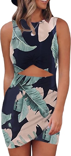 Acelitt Women's 2023 Summer Sleeveless Hollow Out Twist Bodycon Dress Wrap Slim Fit Party Evening Dresses - Small F-blue