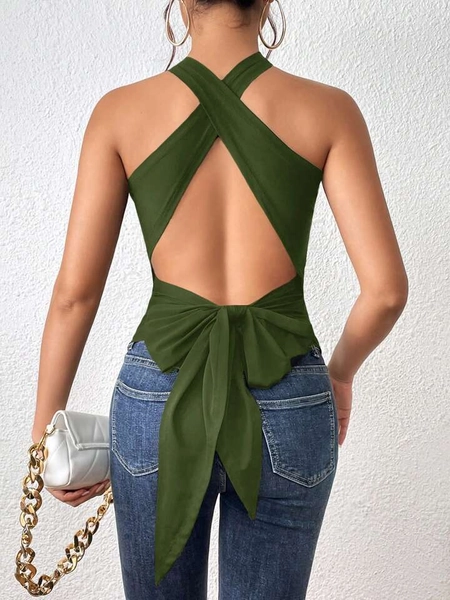 SHEIN Privé Crisscross Tie Backless Halter Top