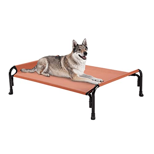 Veehoo Elevated Dog Bed, Outdoor Raised Dog Cots Bed for Large Dogs, Cooling Camping Elevated Pet Bed with Slope Headrest for Indoor and Outdoor, Washable Breathable, Large, Red, CWC2204 - 43.0"L x 30.0"W x 10.6"Th - Red