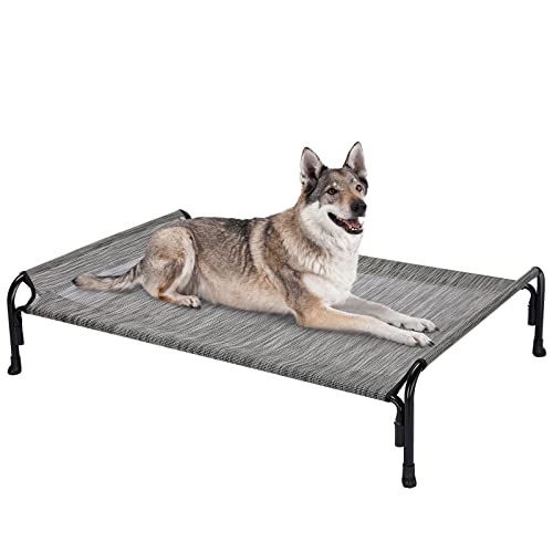 Veehoo Elevated Dog Bed, Outdoor Raised Dog Cots Bed for Large Dogs, Cooling Camping Elevated Pet Bed with Slope Headrest for Indoor and Outdoor, Washable Breathable, Large, Black Silver, CWC2204 - 43.0"L x 30.0"W x 10.6"Th - Black Silver