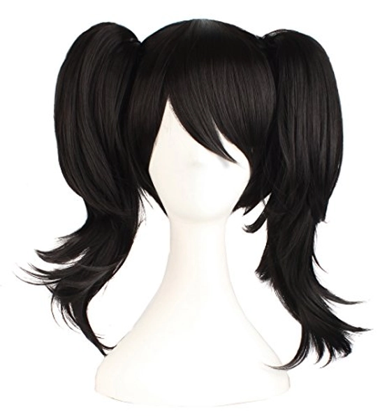 MapofBeauty Parrucca nera che può essere sistemata a doppia coda di cavallo, accessori per capelli, parrucca per cosplay